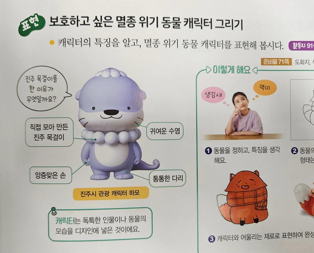 진주시 관광캐릭터 ‘하모’, 초등 미술 교과서 수록