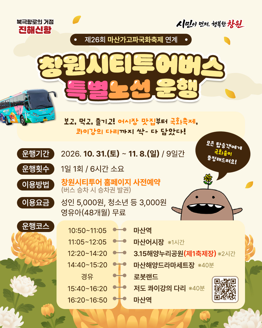 마산가고파국화축제 연계 창원시티투어버스 특별노선 운행(관광과)